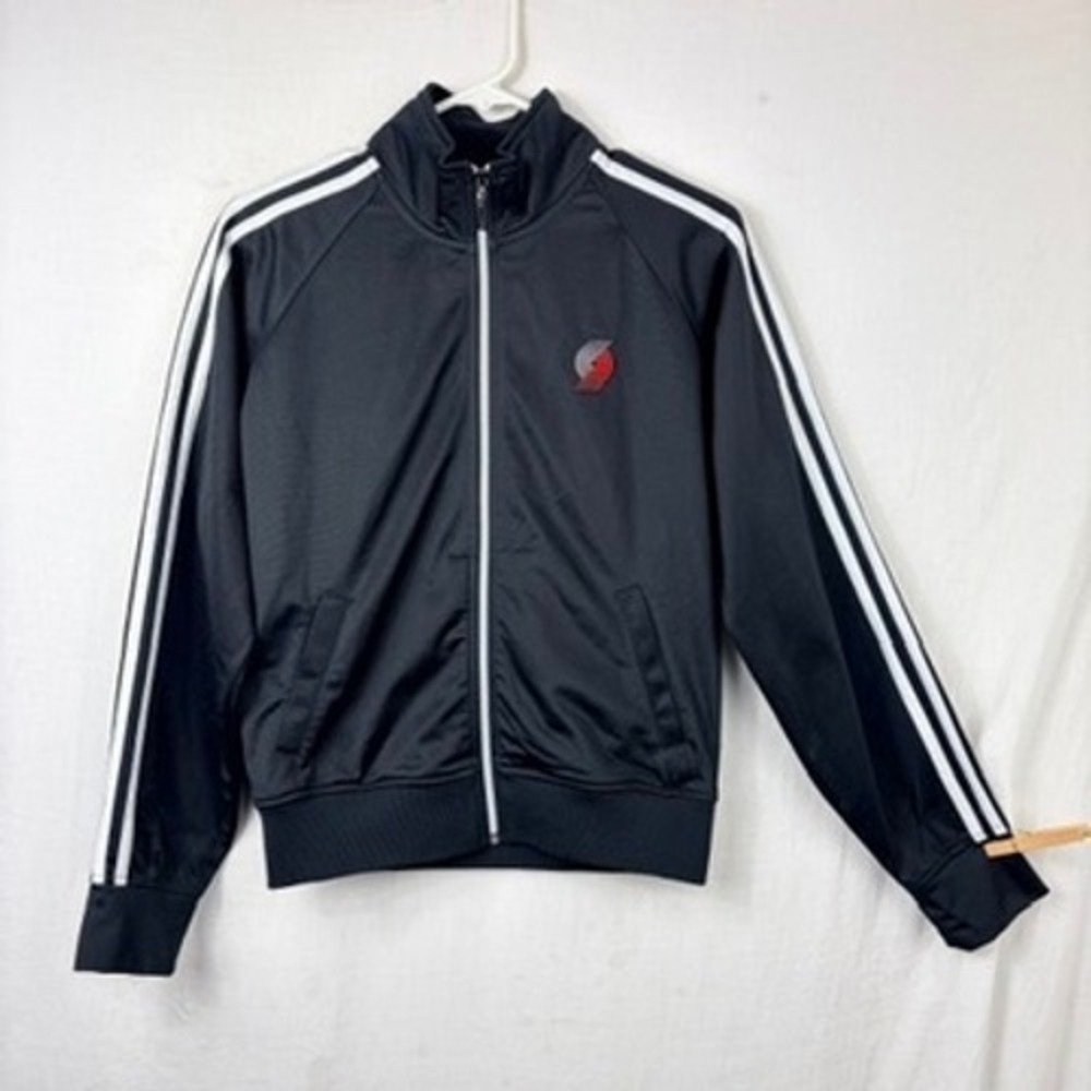 Adidas Portland Trailblazers Track Jacket Sz Small Black White Stripes‎ Full Zip